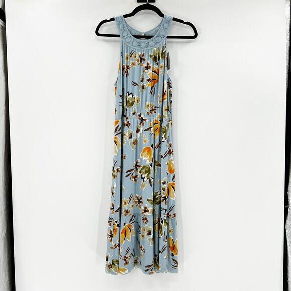 DanielRainn Women's Blue Floral Sleeveless Crochet Midi Dress Size M - Picture 1 of 5
